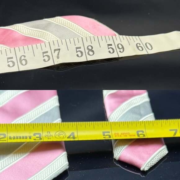 Donald J. Trump Tie Mens 100% Silk Pink White Striped 59.5” - Picture 3 of 6